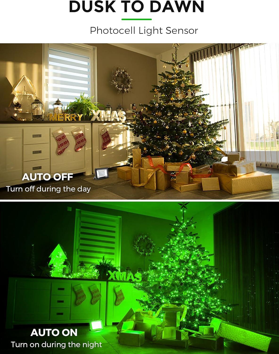 imageL LOHAS LED Purple Halloween Flood Light Outdoor   50W Plug in Flood Light IP66 Waterproof Halloween Decorations 2300lm Outdoor Lights for Yard Garage Party UL Listed 2 PackGreen