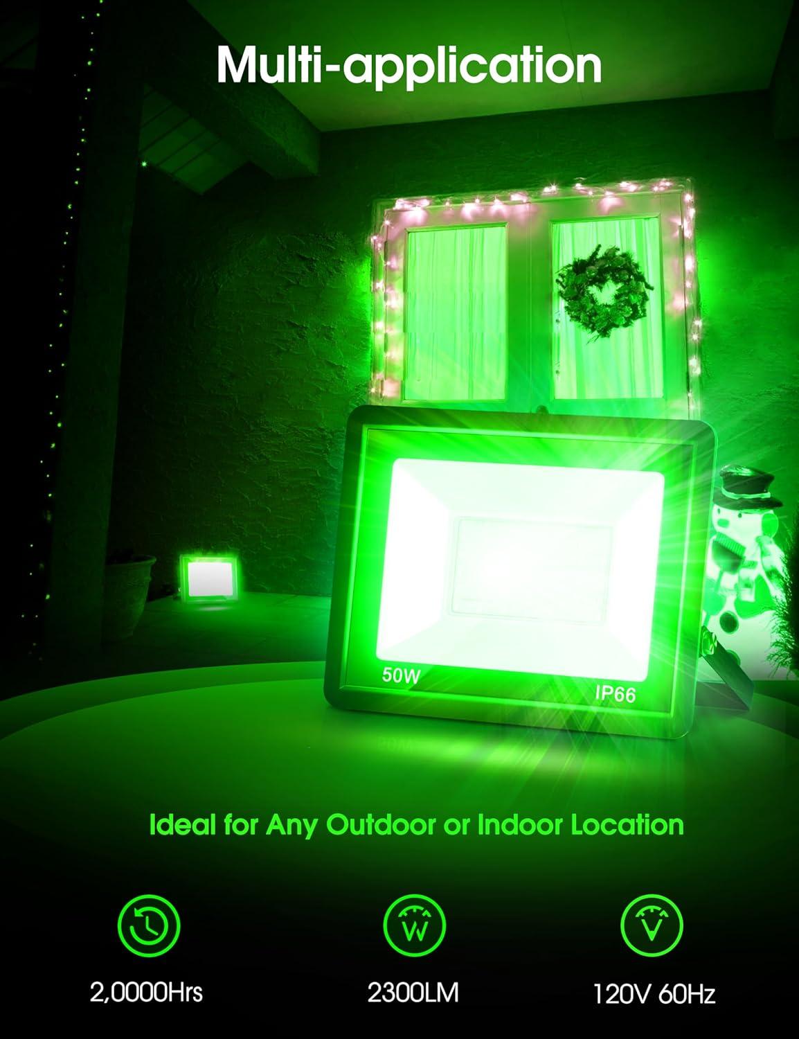 imageL LOHAS LED Purple Halloween Flood Light Outdoor   50W Plug in Flood Light IP66 Waterproof Halloween Decorations 2300lm Outdoor Lights for Yard Garage Party UL Listed 2 PackGreen