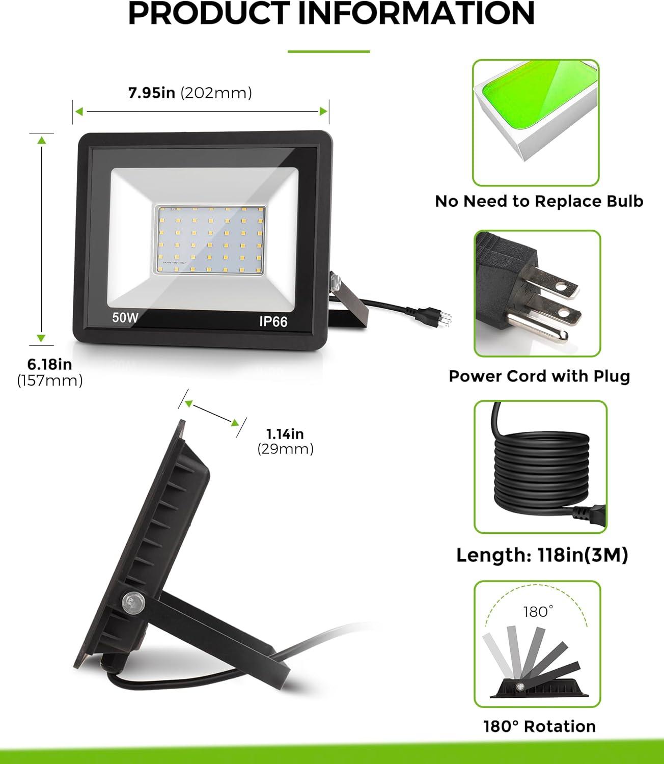 imageL LOHAS LED Purple Halloween Flood Light Outdoor   50W Plug in Flood Light IP66 Waterproof Halloween Decorations 2300lm Outdoor Lights for Yard Garage Party UL Listed 2 PackGreen