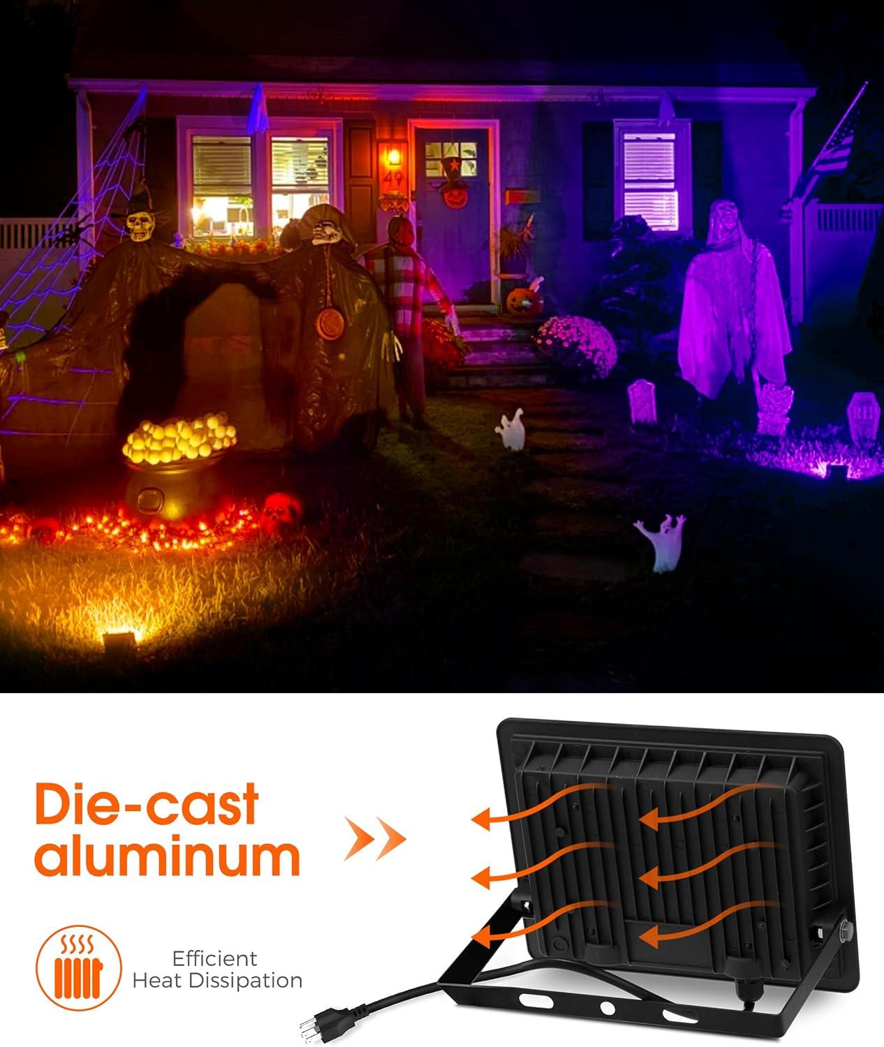 imageL LOHAS LED Purple Halloween Flood Light Outdoor   50W Plug in Flood Light IP66 Waterproof Halloween Decorations 2300lm Outdoor Lights for Yard Garage Party UL Listed 2 PackOrange