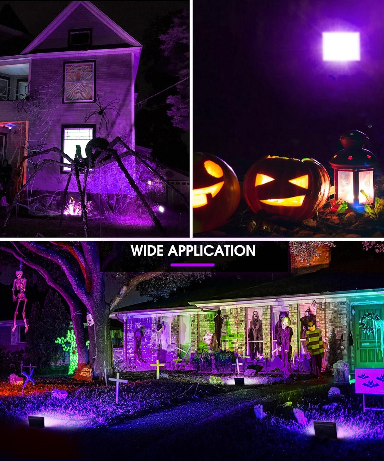 imageL LOHAS LED Purple Halloween Flood Light Outdoor   50W Plug in Flood Light IP66 Waterproof Halloween Decorations 2300lm Outdoor Lights for Yard Garage Party UL Listed 2 PackPurple