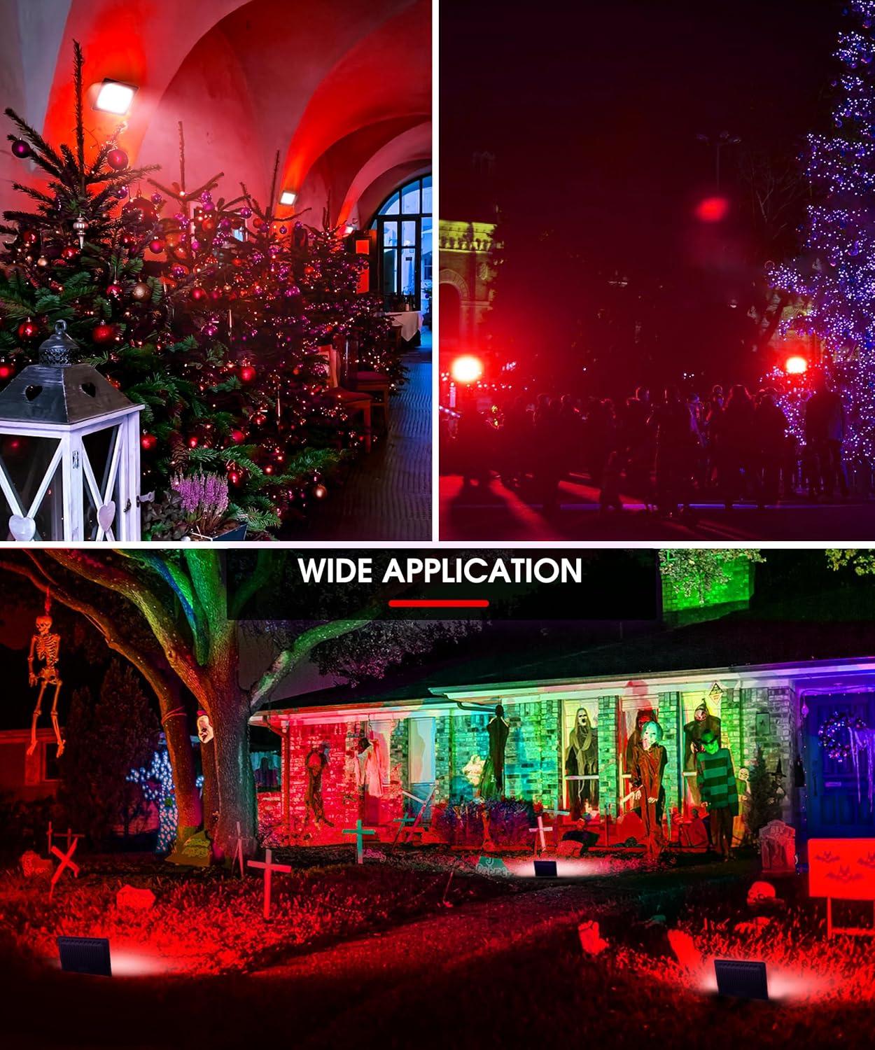 imageL LOHAS LED Purple Halloween Flood Light Outdoor   50W Plug in Flood Light IP66 Waterproof Halloween Decorations 2300lm Outdoor Lights for Yard Garage Party UL Listed 2 PackRed