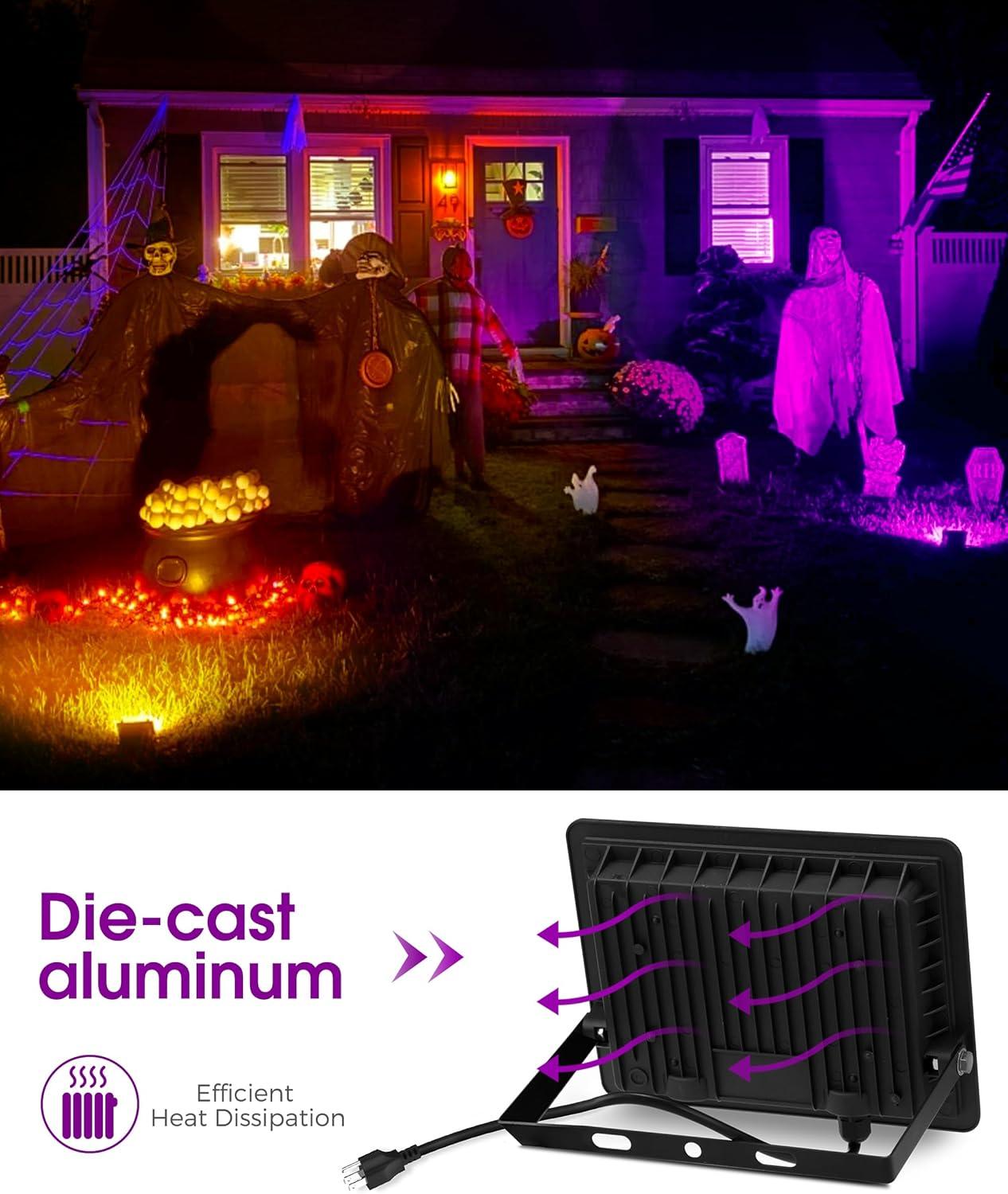 imageL LOHAS LED Purple Halloween Flood Light Outdoor   50W Plug in Flood Light IP66 Waterproof Halloween Decorations 2300lm Outdoor Lights for Yard Garage Party UL Listed 2 PackPurple