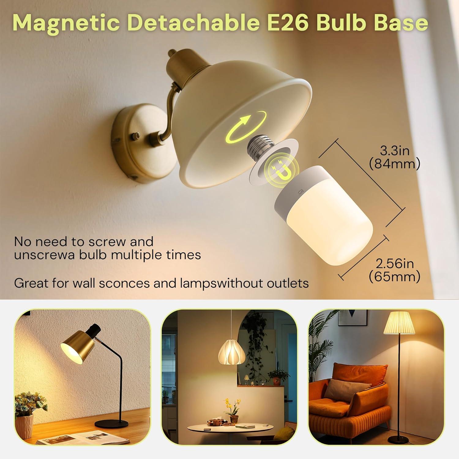 imageL LOHAS LED Rechargeable Light Bulb with Remote ampamp Timer Battery Backup Magnetic Bulbs for Sconces and NonHardwired Fixtures 3 Color Temperatures  12 RGB Colors Dimmable E26 Bulbs 2 Pack