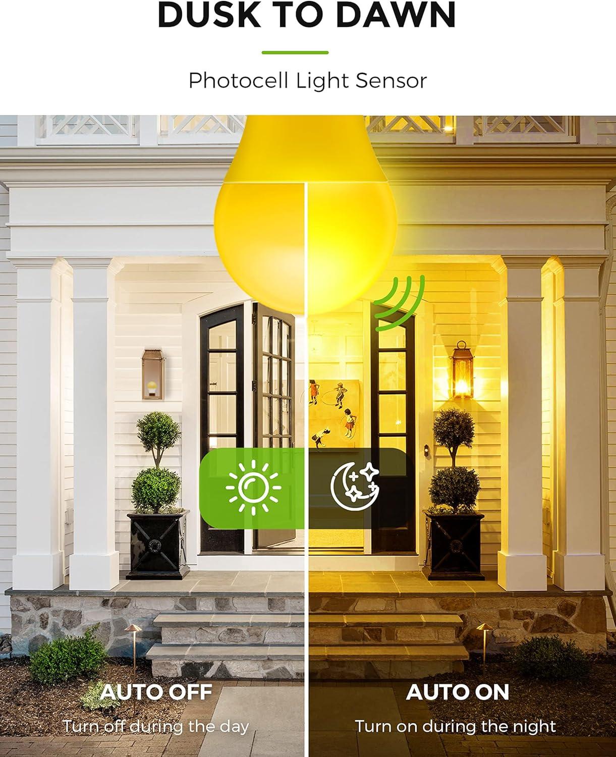 imageLOHAS Yellow Bug Light Bulbs Outdoor A19 Dusk to Dawn LED Bug Light Bulbs 2000K Amber Glow Photocell Sensor LED Auto OnOff Porch Light E26 Base 6 Pack