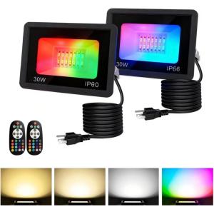 imageL LOHAS LED Purple Halloween Flood Light Outdoor   50W Plug in Flood Light IP66 Waterproof Halloween Decorations 2300lm Outdoor Lights for Yard Garage Party UL Listed 2 PackRGB Red  Green  Blue