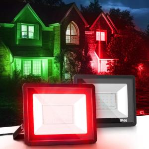 imageL LOHAS LED Purple Halloween Flood Light Outdoor   50W Plug in Flood Light IP66 Waterproof Halloween Decorations 2300lm Outdoor Lights for Yard Garage Party UL Listed 2 PackRed
