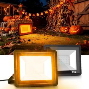 imageL LOHAS LED Purple Halloween Flood Light Outdoor   50W Plug in Flood Light IP66 Waterproof Halloween Decorations 2300lm Outdoor Lights for Yard Garage Party UL Listed 2 PackOrange