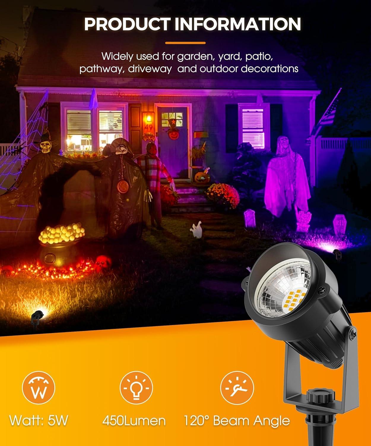 imageHalloween Orange and Purple Spotlights Outdoor3000K Landscape Spotlight Outdoor 2Pack