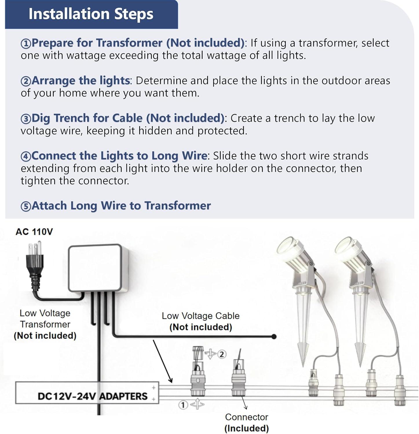 imageL LOHAS LED 5W Low Voltage Landscape Lighting 12V 24V Outdoor Spot Lights with Connectors IP66 Waterproof 3000K Warm White Plug in Spotlights for Yard Garden Pathway House 6 PackBlack