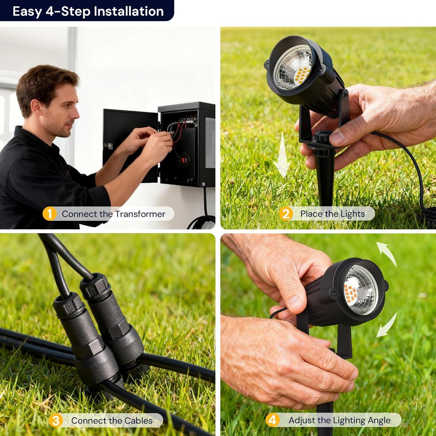 imageL LOHAS LED 5W Low Voltage Landscape Lighting 12V 24V Outdoor Spot Lights with Connectors IP66 Waterproof 3000K Warm White Plug in Spotlights for Yard Garden Pathway House 6 PackBlack