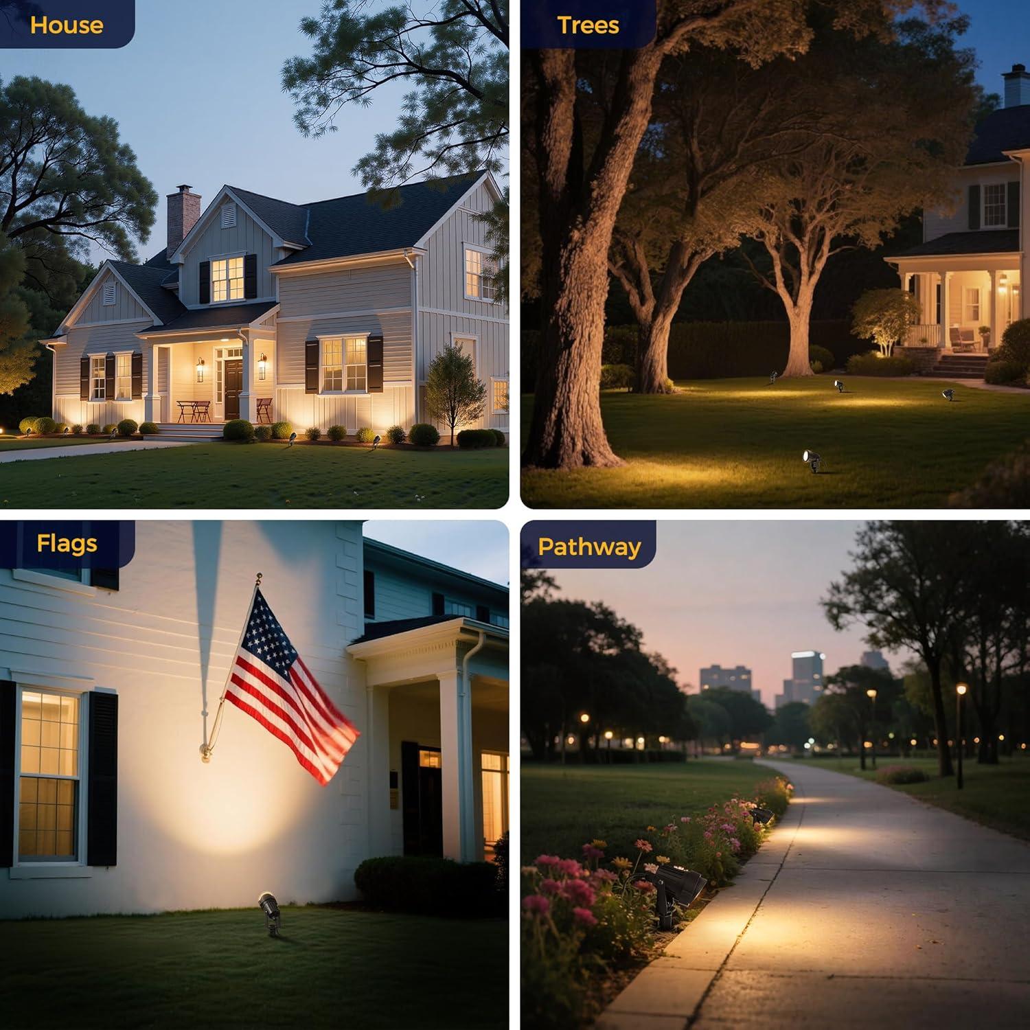 imageL LOHAS LED 5W Low Voltage Landscape Lighting 12V 24V Outdoor Spot Lights with Connectors IP66 Waterproof 3000K Warm White Plug in Spotlights for Yard Garden Pathway House 6 PackBlack
