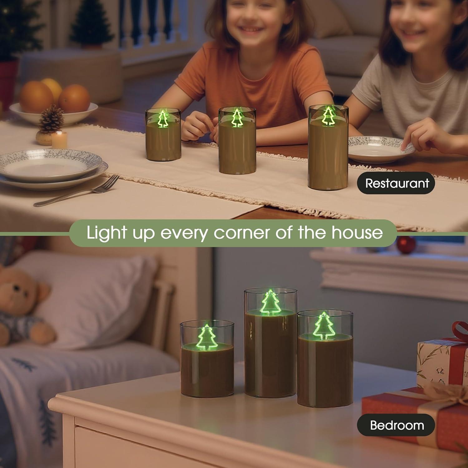imageL LOHAS LED Christmas Electronic Candle Night Lights with Remote 3Pack Reindeer LED Flameless Candles Battery Operated Flickering Night Light 5 Brightness Levels ampamp Timer for Holiday Home DecorChristmas tree