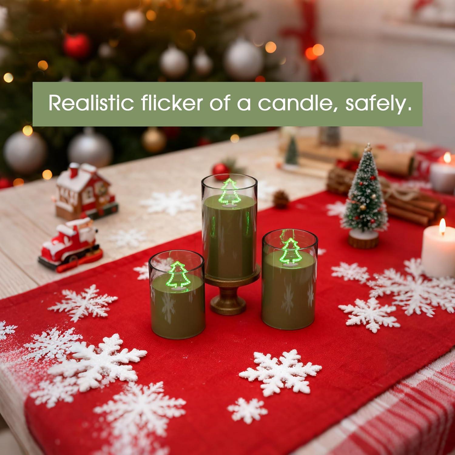 imageL LOHAS LED Christmas Electronic Candle Night Lights with Remote 3Pack Reindeer LED Flameless Candles Battery Operated Flickering Night Light 5 Brightness Levels ampamp Timer for Holiday Home DecorChristmas tree