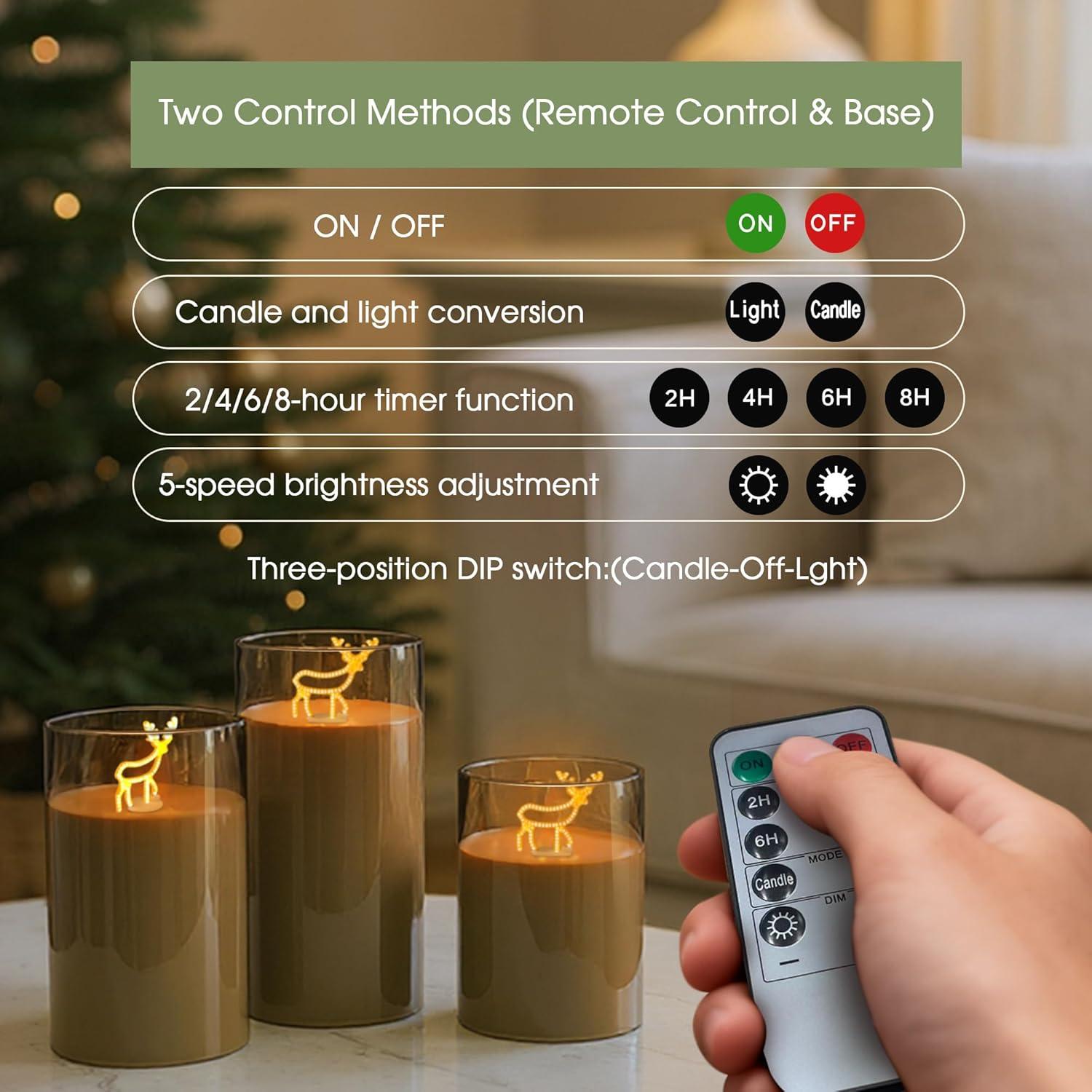 imageL LOHAS LED Christmas Electronic Candle Night Lights with Remote 3Pack Reindeer LED Flameless Candles Battery Operated Flickering Night Light 5 Brightness Levels ampamp Timer for Holiday Home DecorMilu deer
