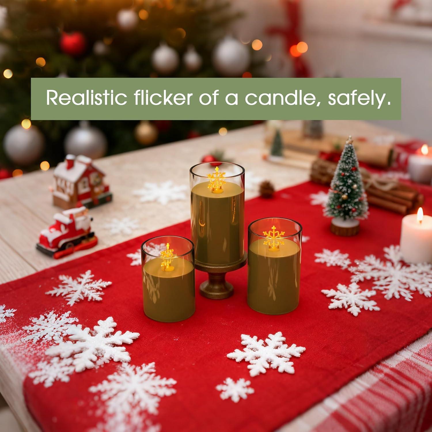imageL LOHAS LED Christmas Electronic Candle Night Lights with Remote 3Pack Reindeer LED Flameless Candles Battery Operated Flickering Night Light 5 Brightness Levels ampamp Timer for Holiday Home DecorSnowflake