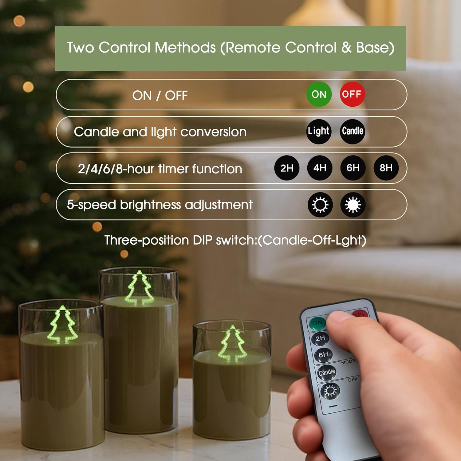 imageL LOHAS LED Christmas Electronic Candle Night Lights with Remote 3Pack Reindeer LED Flameless Candles Battery Operated Flickering Night Light 5 Brightness Levels ampamp Timer for Holiday Home DecorChristmas tree