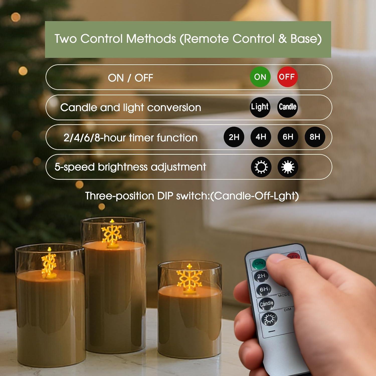 imageL LOHAS LED Christmas Electronic Candle Night Lights with Remote 3Pack Reindeer LED Flameless Candles Battery Operated Flickering Night Light 5 Brightness Levels ampamp Timer for Holiday Home DecorSnowflake