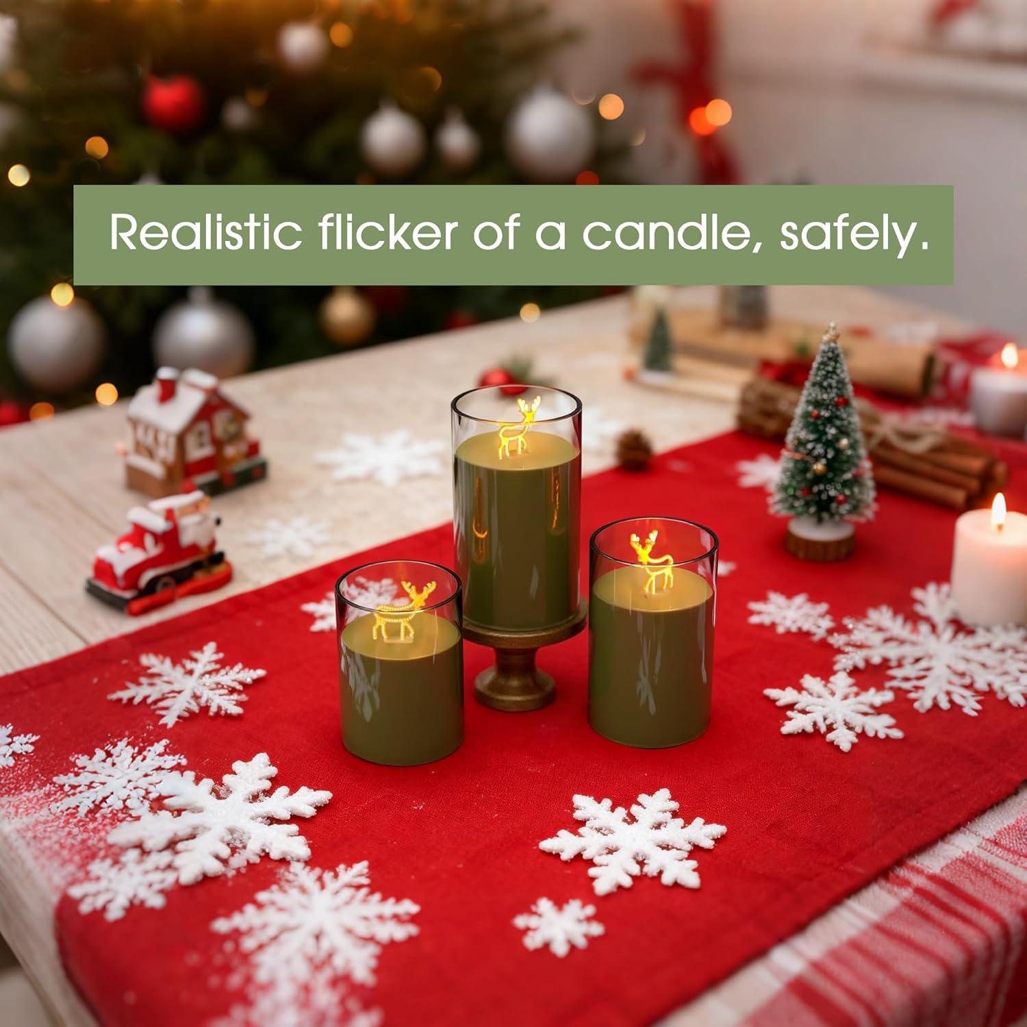 imageL LOHAS LED Christmas Electronic Candle Night Lights with Remote 3Pack Reindeer LED Flameless Candles Battery Operated Flickering Night Light 5 Brightness Levels ampamp Timer for Holiday Home DecorMilu deer