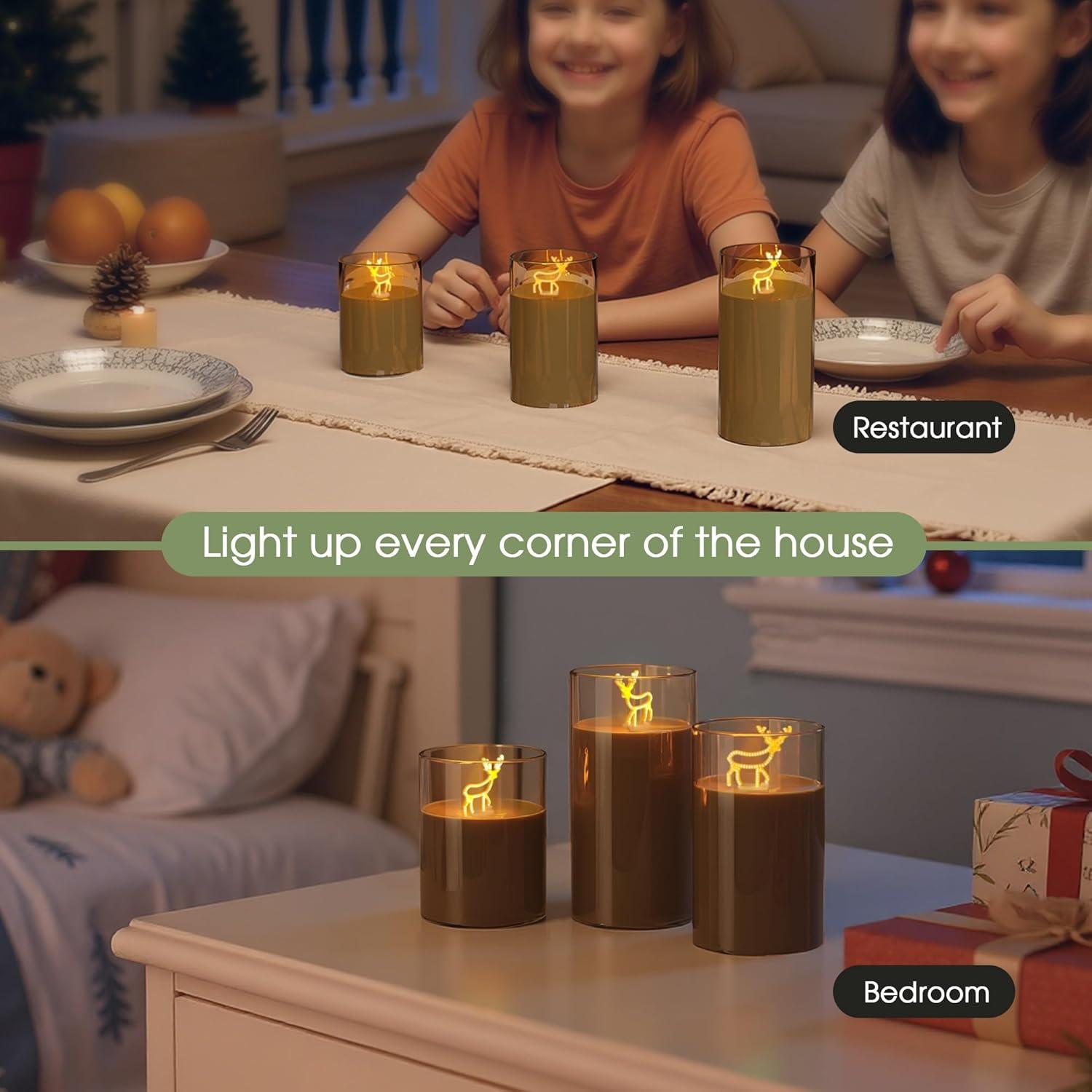 imageL LOHAS LED Christmas Electronic Candle Night Lights with Remote 3Pack Reindeer LED Flameless Candles Battery Operated Flickering Night Light 5 Brightness Levels ampamp Timer for Holiday Home DecorMilu deer