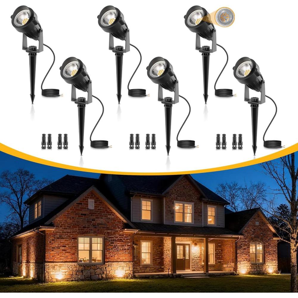 imageL LOHAS LED 5W Low Voltage Landscape Lighting 12V 24V Outdoor Spot Lights with Connectors IP66 Waterproof 3000K Warm White Plug in Spotlights for Yard Garden Pathway House 6 PackBlack