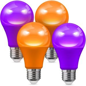 imageA19 Orange and Purple Light Bulbs 4 Pack