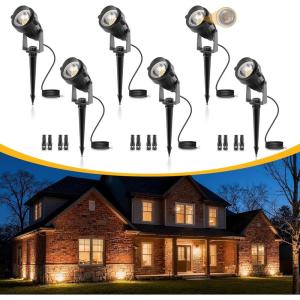 imageL LOHAS LED 5W Low Voltage Landscape Lighting 12V 24V Outdoor Spot Lights with Connectors IP66 Waterproof 3000K Warm White Plug in Spotlights for Yard Garden Pathway House 6 PackBlack