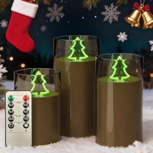 imageL LOHAS LED Christmas Electronic Candle Night Lights with Remote 3Pack Reindeer LED Flameless Candles Battery Operated Flickering Night Light 5 Brightness Levels ampamp Timer for Holiday Home DecorChristmas tree