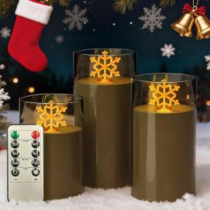 imageL LOHAS LED Christmas Electronic Candle Night Lights with Remote 3Pack Reindeer LED Flameless Candles Battery Operated Flickering Night Light 5 Brightness Levels ampamp Timer for Holiday Home DecorSnowflake