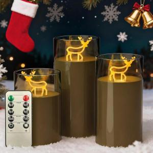 imageL LOHAS LED Christmas Electronic Candle Night Lights with Remote 3Pack Reindeer LED Flameless Candles Battery Operated Flickering Night Light 5 Brightness Levels ampamp Timer for Holiday Home DecorMilu deer