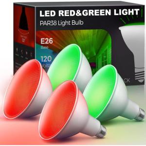 imageLOHAS Christmas Flood Light Bulbs Red Green PAR38 LED Flood Light Outdoor 100W Equivalent 15 Watt Colored Porch Light Bulb E26 Base Ideal for Home Lighting Holiday Party Decoration 4 Pack