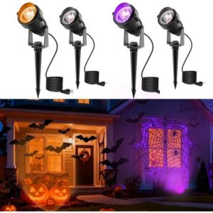 imageLOHAS Orange and Purple Halloween Lights Outdoor 4 Pack LED Spotlights for Yard Auto OnOff 5W 120V Landscape Lighting for for House Holiday Trees Decoration 450LM IP65 Waterproof UL Listed