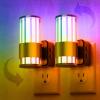 imageL LOHAS LED Night Lights Plug into Wall Changing RGB Night Light with Dusk to Dawn Sensor 180 Rotatable Bubble Nightlight Plug in Wall for Halloween Christmas Holiday Hallway2 PackGold RingStripe RGB