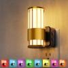 imageL LOHAS LED Night Lights Plug into Wall Changing RGB Night Light with Dusk to Dawn Sensor 180 Rotatable Bubble Nightlight Plug in Wall for Halloween Christmas Holiday Hallway2 PackGold RingStripe RGB