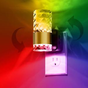 imageL LOHAS LED Night Lights Plug into Wall Changing RGB Night Light with Dusk to Dawn Sensor 180 Rotatable Bubble Nightlight Plug in Wall for Halloween Christmas Holiday Hallway2 PackGold RingChips RGB