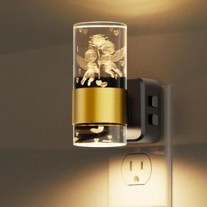 imageL LOHAS LED Night Lights Plug into Wall Changing RGB Night Light with Dusk to Dawn Sensor 180 Rotatable Bubble Nightlight Plug in Wall for Halloween Christmas Holiday Hallway2 PackGold RingAngel RGB