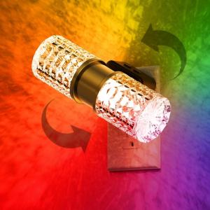 imageL LOHAS LED Night Lights Plug into Wall Changing RGB Night Light with Dusk to Dawn Sensor 180 Rotatable Bubble Nightlight Plug in Wall for Halloween Christmas Holiday Hallway2 PackGold RingDiamond RGB