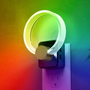 imageL LOHAS LED Night Lights Plug into Wall Changing RGB Night Light with Dusk to Dawn Sensor 180 Rotatable Bubble Nightlight Plug in Wall for Halloween Christmas Holiday Hallway2 PackRGBstripe