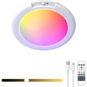 imageL LOHAS LED Rechargeable Motion Sensor Ceiling Light with Remote  Magnetic Wireless Ceiling Light Dimmable 3 Color Temperatures Battery Operated Closet Light for Closet Shower Stairs Shed HallwayRGB Color  White Light