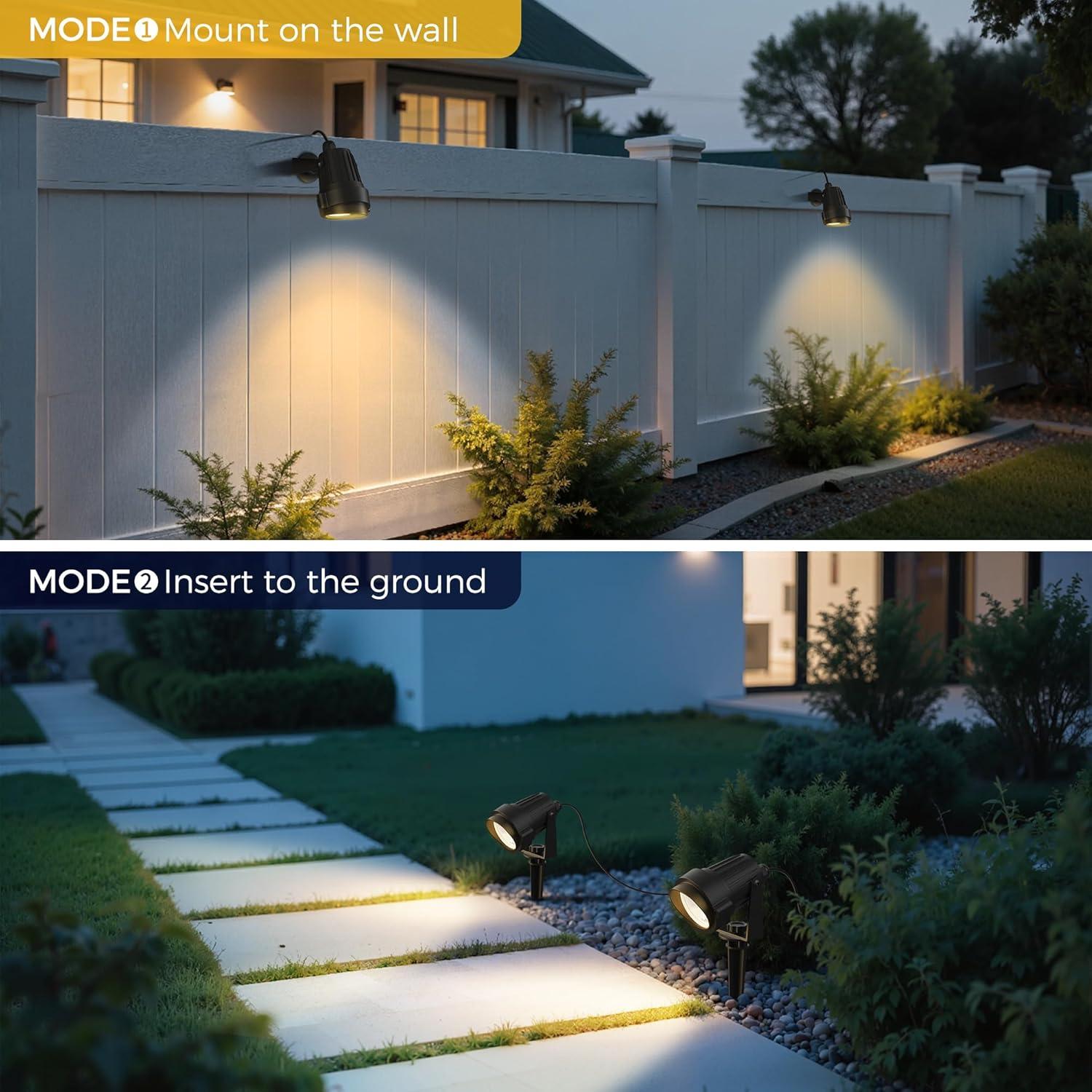 imageL LOHAS LED Low Voltage Landscape Lighting 4 Pack LED Outdoor Spot Lights with Connectors IP66 Waterproof 3000K Warm White Plug in Spotlights for Yard Backyard House