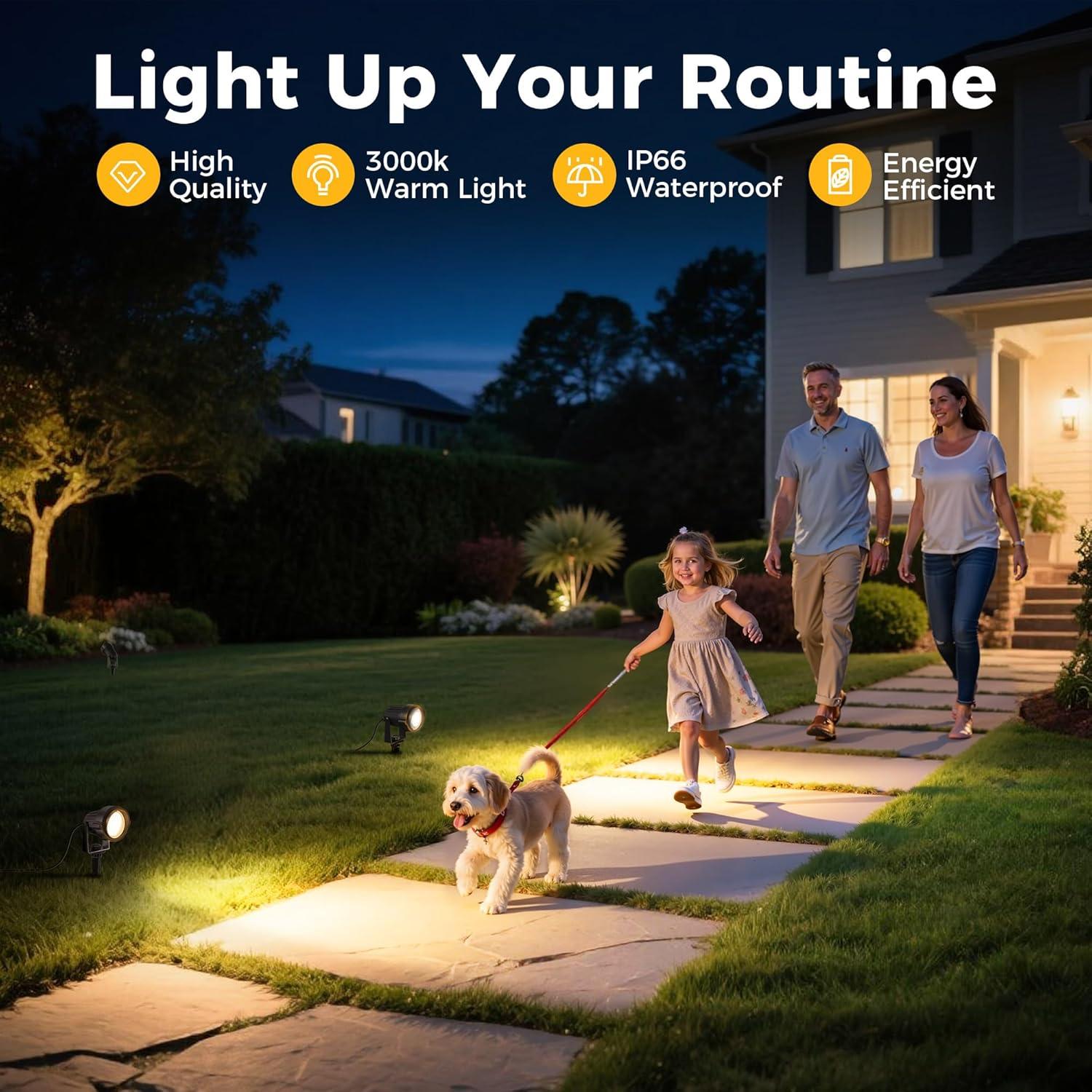 imageL LOHAS LED Low Voltage Landscape Lighting 4 Pack LED Outdoor Spot Lights with Connectors IP66 Waterproof 3000K Warm White Plug in Spotlights for Yard Backyard House