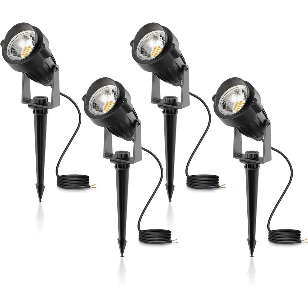 imageL LOHAS LED Low Voltage Landscape Lighting 4 Pack LED Outdoor Spot Lights with Connectors IP66 Waterproof 3000K Warm White Plug in Spotlights for Yard Backyard House