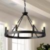 imageL LOHAS LED Black Farmhouse Chandeliers for Dining Room 12Light Wagon Wheel Chandelier Over Table Height Adjustable 32quot Dining Room Light Fixture Modern Chandelier for Kitchen Island Living RoomBlack