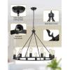 imageL LOHAS LED Black Farmhouse Chandeliers for Dining Room 12Light Wagon Wheel Chandelier Over Table Height Adjustable 32quot Dining Room Light Fixture Modern Chandelier for Kitchen Island Living RoomBlack