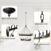 imageL LOHAS LED Black Farmhouse Chandeliers for Dining Room 12Light Wagon Wheel Chandelier Over Table Height Adjustable 32quot Dining Room Light Fixture Modern Chandelier for Kitchen Island Living RoomBlack and Gold