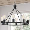 imageL LOHAS LED Black Farmhouse Chandeliers for Dining Room 12Light Wagon Wheel Chandelier Over Table Height Adjustable 32quot Dining Room Light Fixture Modern Chandelier for Kitchen Island Living RoomBlack