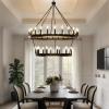imageL LOHAS LED Black Farmhouse Chandeliers for Dining Room 12Light Wagon Wheel Chandelier Over Table Height Adjustable 32quot Dining Room Light Fixture Modern Chandelier for Kitchen Island Living RoomBlack and Gold