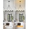 imageL LOHAS LED Black Farmhouse Chandeliers for Dining Room 12Light Wagon Wheel Chandelier Over Table Height Adjustable 32quot Dining Room Light Fixture Modern Chandelier for Kitchen Island Living RoomBlack
