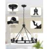 imageL LOHAS LED Black Farmhouse Chandeliers for Dining Room 12Light Wagon Wheel Chandelier Over Table Height Adjustable 32quot Dining Room Light Fixture Modern Chandelier for Kitchen Island Living RoomBlack