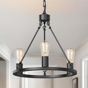 imageL LOHAS LED Black Farmhouse Chandeliers for Dining Room 12Light Wagon Wheel Chandelier Over Table Height Adjustable 32quot Dining Room Light Fixture Modern Chandelier for Kitchen Island Living RoomBlack